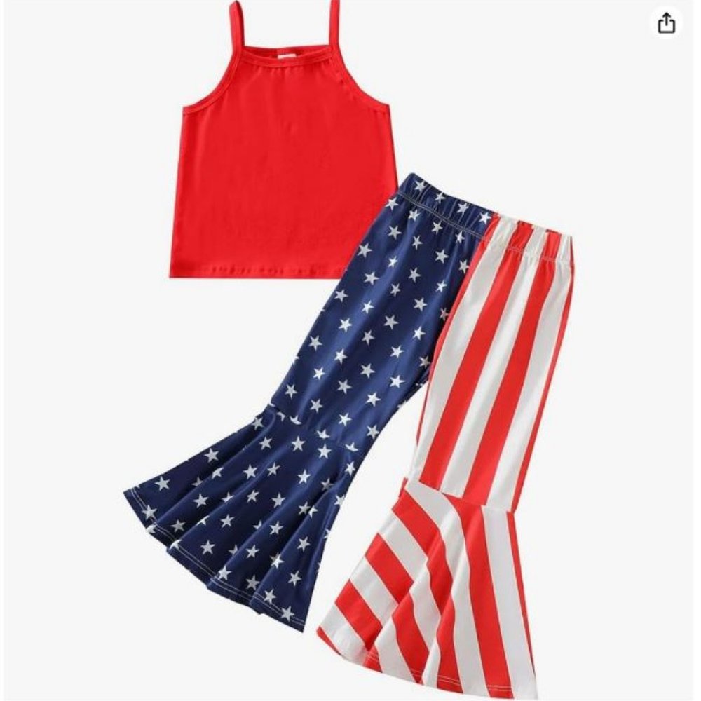 Noubeau Toddler girl 4th of July Outfit Halter Romper Short Sleeve Shirt America